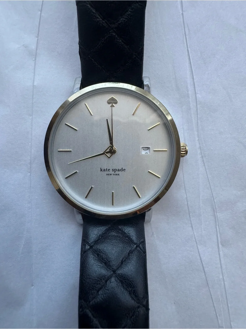 Kate Spade New York Black Quilted Leather Watch | Gold Tone Accents